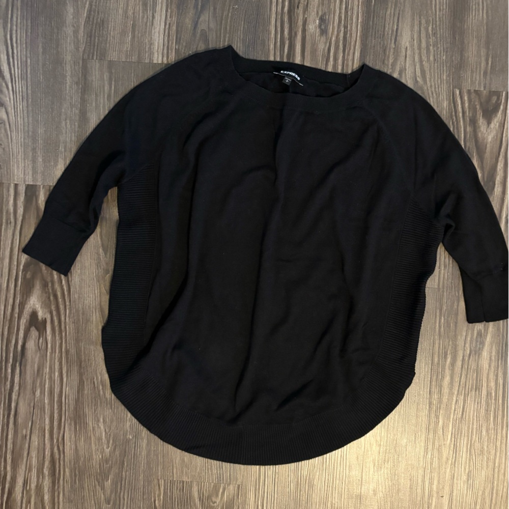 EXPRESS Sz. S Black Rounded Hem Raglan Elbow Sleeve Sweater